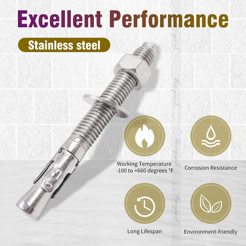 1/2"x 4-1/2" inch Stainless Steel Standard Strong Wedge Anchor, Fasteners for Concrete (4 pcs)...
