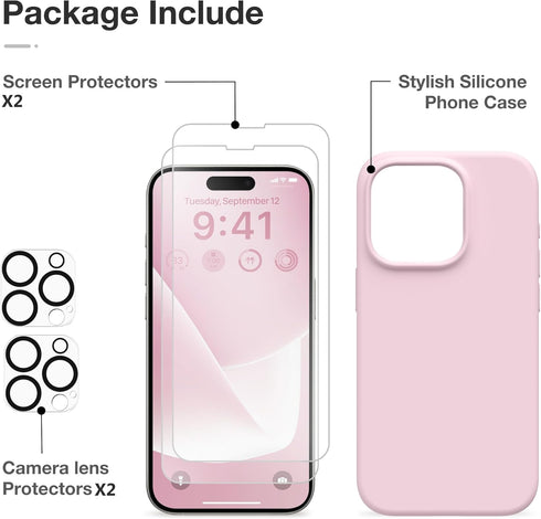 GONEZ for iPhone 15 Pro Max Case Silicone, Compatible with Magsafe, 2X Camera Protector + 2X Screen Protector, Soft Anti-Scratch Microfiber Lining...
