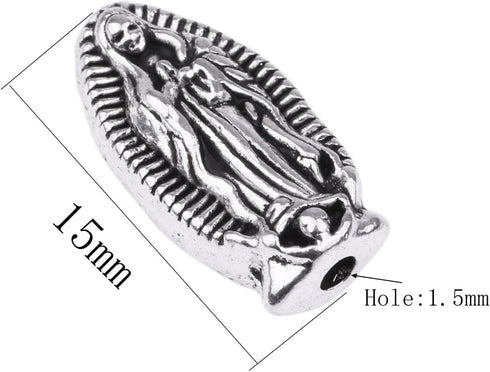 50pcs Antique Silver Alloy Jesus Virgin Mary Loose Rosary Spacer Beads Jewelry Making Charms for DIY Necklace Bracelet...