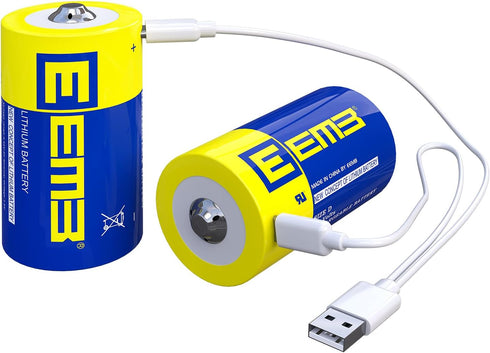 EEMB D Batteries 1.5V Rechargeable D Batteries 5550mWh Rechargeable Lithium D Cell Batteries USB Type C Charging Cable LR20 Replacement Battery fo...