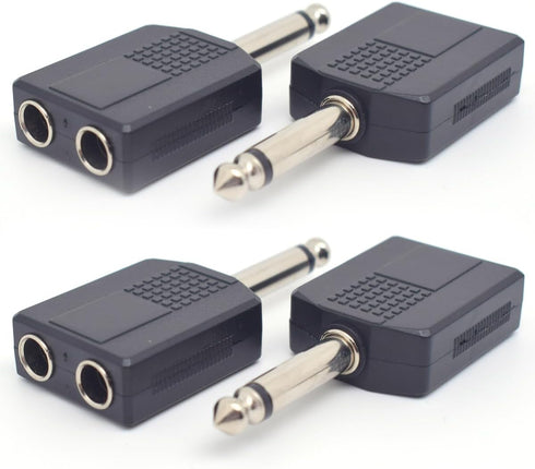 4PCS 6.35mm Headphone Jack Splitter,Mono Plug Male to Dual 6.35mm Jack Female Splitter Adapter,Headphone Splitter Stereo Jack Y Cable for Audio De...