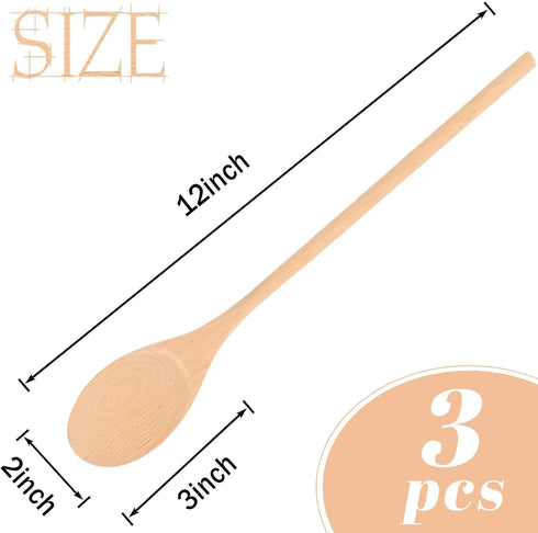 HANSGO 3PCS 12 Inch Long Wooden Spoons, Long Handle Wooden Cooking Mixing Oval Spoons Tasting Spoons Large Cooking Spoons...