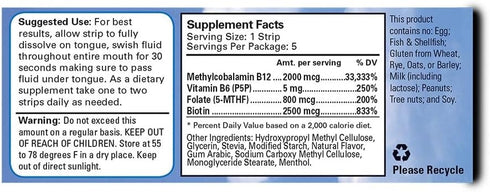 Vitamin B12 Strips - Energy Supplement with 2000mcg of Methylcobalamin, B6, Folate & Biotin - Support Nerve & Brain Health, Stress Relief, Sleep -...
