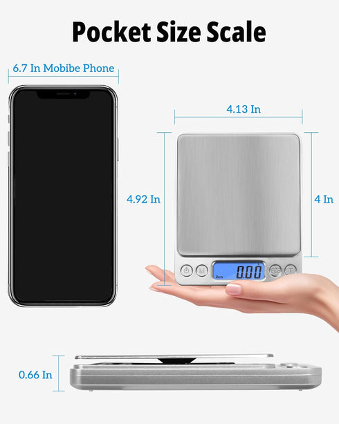 NEXT-SHINE Gram Scale, Digital Pocket Scale Portable Mini Size 500g x 0.01g with Back-Lit LCD Display Stainless Steel Platform Grams Ounces for Co...