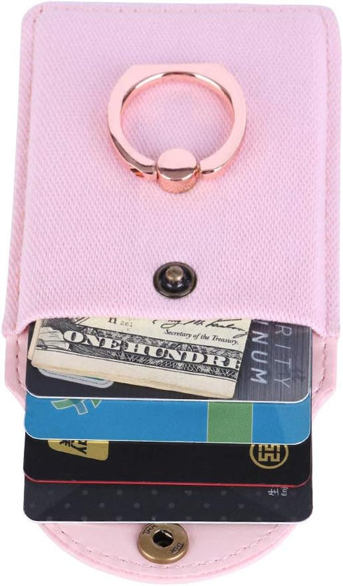Credit Card Holder for Back of Phone with Ring Stand Stick on Phone Wallet Ultra-Slim Self Adhesive RFID Blocking Ring Pocket Wallet(Finger Ring P...