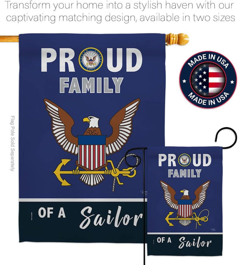 Proud Family Sailor Garden Flag - Armed Forces Navy USN Seabee United State American Military Veteran Retire Official - House Decoration Banner Sm...