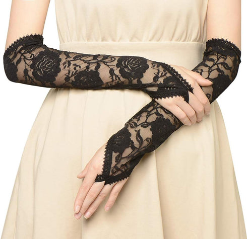 BABEYOND Floral Lace Gloves for Wedding Opera Party 1920s Flapper Lace Gloves Stretchy Adult Size...