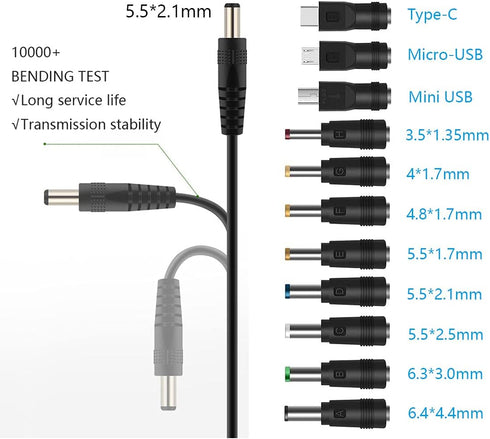 GutReise Universal 12V Car Charger(Max 10A) + 5V DC Power Cable,with 11 Connectors for DVD Player,Dash Camera,GPS,Bluetooth Speakers,Shaver Fans.....