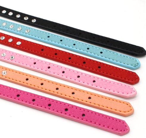 Dogs Kingdom 10 "-16.5" Total Length Suede Skin Jeweled Rhinestones Pet Dog Collar Sparkly Crystal Diamonds Studded Leather Puppy Dog Cat Collar P...