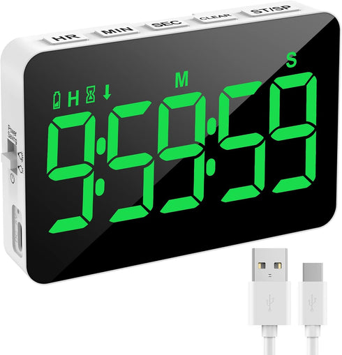 Rechargeable Digital Kitchen Timer for Cooking, Magnetic Timers with Countdown/up, Kids Timer with 5”LED Display 3 Brightness 4 Volume Adjustable ...
