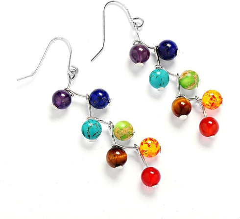 COLORFUL BLING 7 Chakra Lava Natural Stone Rock Gemstone Beads Yoga Reiki Healing Crystals Energy Balancing Necklace with Earrings Bracelet Jewelr...
