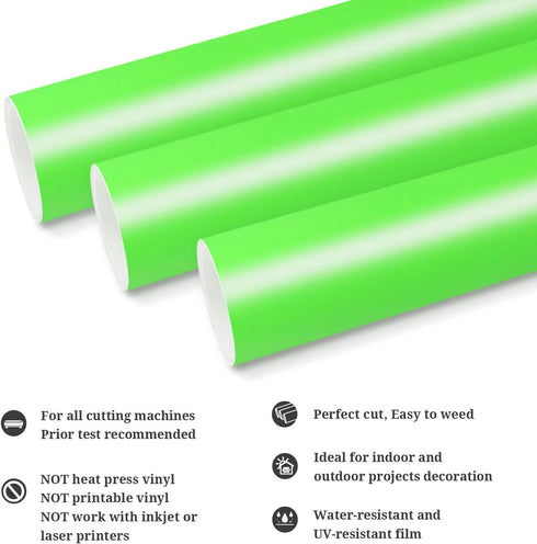 TECKWRAP Permanent Adhesive Vinyl 12" x 10ft, Matte Neon Green...