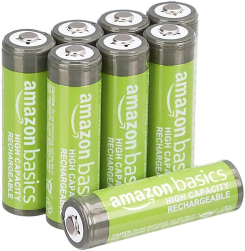 Amazon Basics 8-Pack Rechargeable AA NiMH High-Capacity Batteries, 2400 mAh, 1.2V, Recharge up to 400x Times, Pre-Charged...