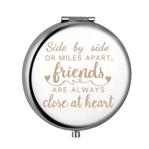 HZDK Gift for Friends Women Females,Best Friend Friendship Birthday, Inspirational Gift for Her-Engraved Compact Mirror(Friends are always close a...