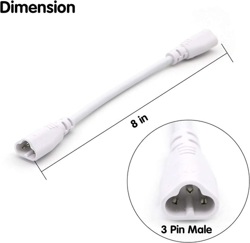 T5 T8 LED Tube Connector Cable Wire 8 inch Double Male to Male End Extension Cord for Integrated LED Fluorescent Tube Light Bulb Lamp Holder Socke...