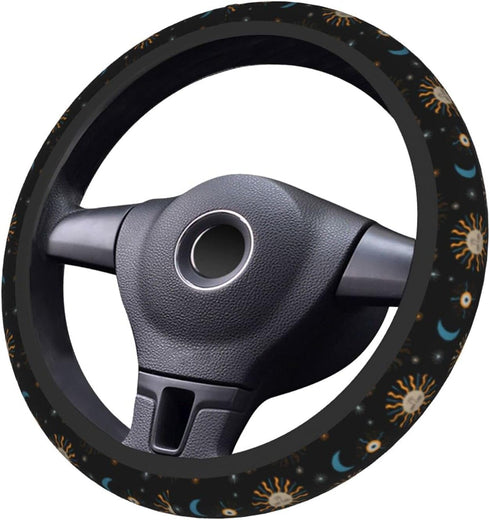 Moon and Sun Steering Wheel Cover Universal 15 Inches Non-Slip Neoprene Cute Stars Wrap Car Accessories Protector Case for Women & Men Girls Fit A...