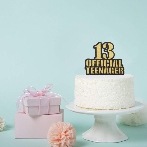 OFFICIAL TEENAGER 13 Birthday Cake Topper - Video Game Boy's 13th Birthday Gold Glitter Cake Supplies - Thirteen Years Old Birthday Party Decorati...