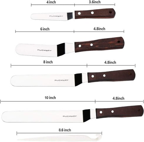 4 PCS Cake Decorating Icing Spatula set with 4, 6, 8 & 10 Inch Stainless Steel Blade, Wood Handle Frosting Spatulas and Cake Stripping Tool...