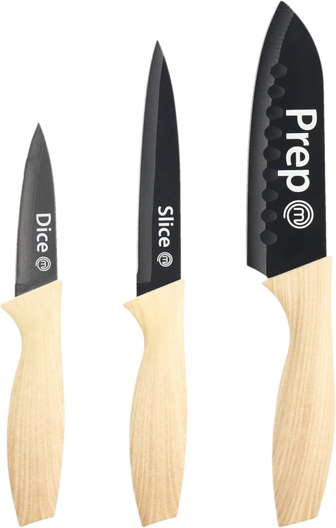 MasterChef Knife Set of 3 Kitchen Knives for Cooking (Chef, Paring & Utility), Professional Sharp Stainless Steel, Non Stick Blades & Soft Touch H...