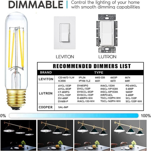 Leools E26 LED Bulb 8W Equal 75 Watt Light Bulbs Neutral White 4000K E26 Edison Bulb AC120V 900lm Dimmable 5 Inch T10 led Bulb Tubular for Rustic ...