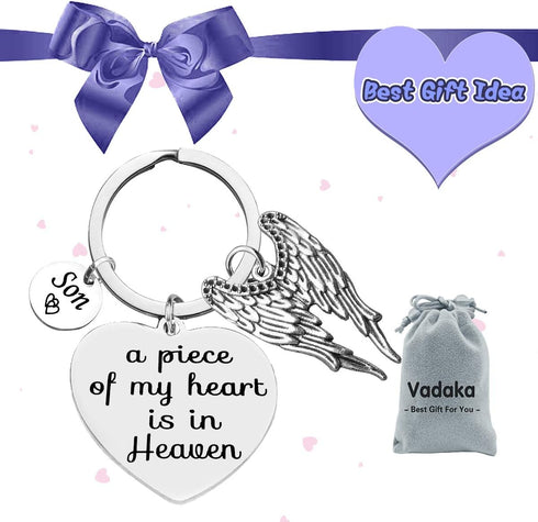 Vadaka Memorial Keychain A Piece of My Heart Is in Heaven Son Memorial Jewelry Gifts Miscarriage Remembrance Gift Loss of Son Keychain Sympathy Gi...