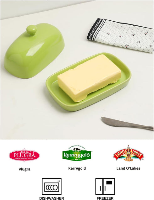 Sweejar Ceramic Butter Dish with Lid for Countertop,Porcelain Butter Keeper with Knob Handle,Butter Container for East/West Coast Butter, 7.1*3.7 ...