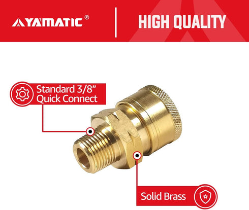YAMATIC Pressure Washer Adapter Couplers, 3/8'' Quick Connect Socket to 3/8'' Male NPT Fitting, Quick Connector for 3/8'' Pressure Washer Hose and...