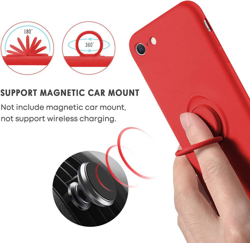 iPhone SE 2022 Case, iPhone SE 2020 Case, iPhone 8 Case, iPhone 7 Case, Slim Silicone Soft Rubber Shockproof Protective 360° Ring Kickstand Hybrid...