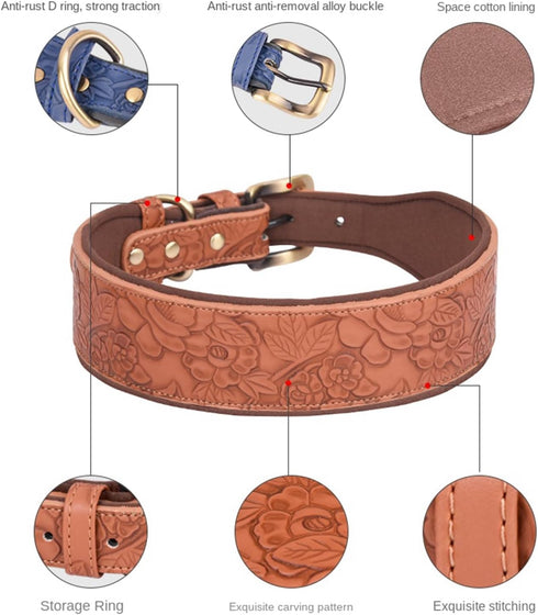 Basic Dog Collars, for Large Dogs, Medium Dogs & Small Dogs, PU Leather Collar for Dogs, Embossed Print Leather Dog Collars (XL, Green)...