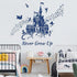 Supzone Castle Wall Stickers Fairy Tale Castle Never Grow Up Quotes Stars Wall Decor for Baby Nursery Room Kids Bedroom Wall Decal-Navy Blue...