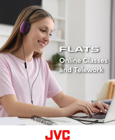 JVC Violet Flat Foldable Colorful FLATS On Ear Headphones with Remote and Microphone, 3.94 foot Gold Plated 3.5mm Slim Plug - HAS160MV...