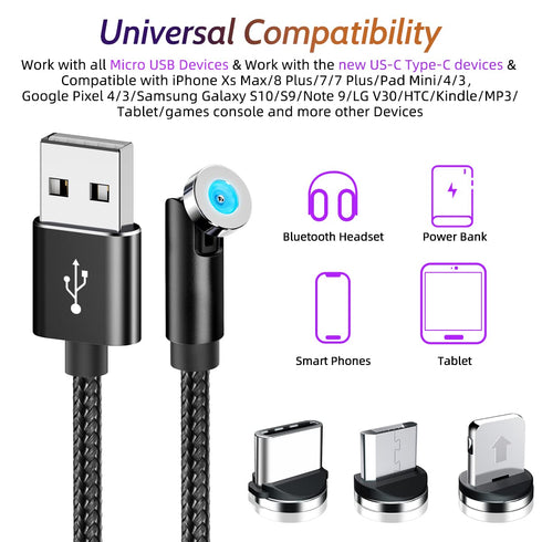540° Rotating Magnetic Charging Cable (4 Pack 3/3/6/6ft) USB C Magnetic Phone Charger Cable 3 in 1 2.4A Fast Charge Cord for iPhone Samsung Moto O...