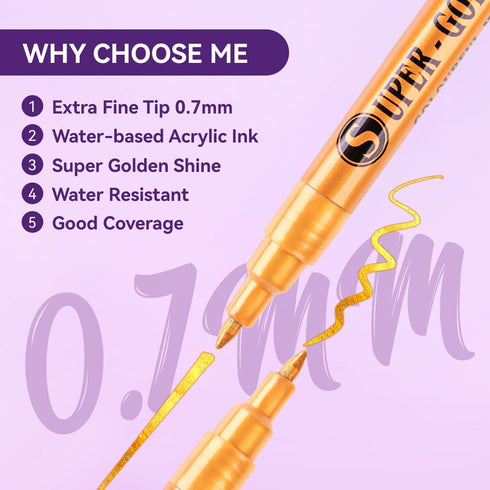 LIGHTWISH Acrylic Paint Pens Metallic Paint Markers,Sparkle Ultra Fine Point 0.7mm Glitter Markers,Super Golden Metallic Markers for Black Paper G...
