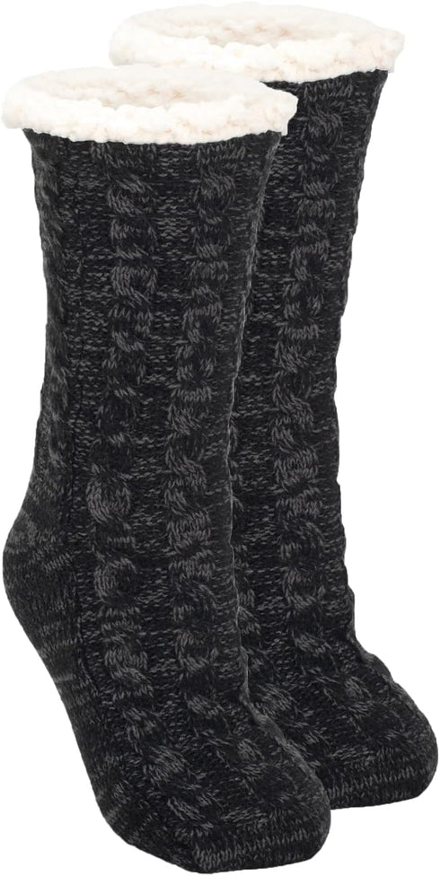Elanze Designs Simple Knit Womens One Size Plush Lined Non Skid Indoor Slipper Socks...