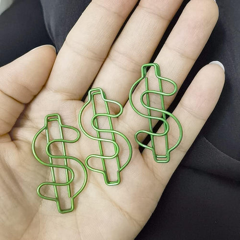 Rurili Creative Green Dollar Sign Divided Paper Clip Metal Bookmark Electroplating Office Clip for Home Office School File Organizing 50 Pcs (Gree...
