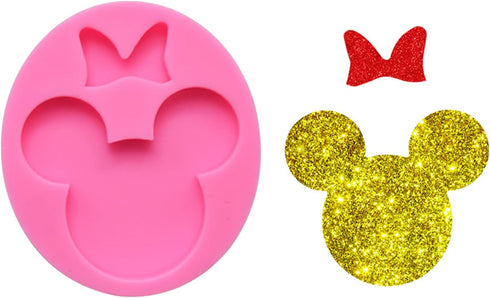 Cute Mouse Head Bow Keychain Silicone Molds for Epoxy Resin, Fondant Mold for DIY Chocolate Candy Cake Topper Decoration or Polymer Clay Jewelry C...