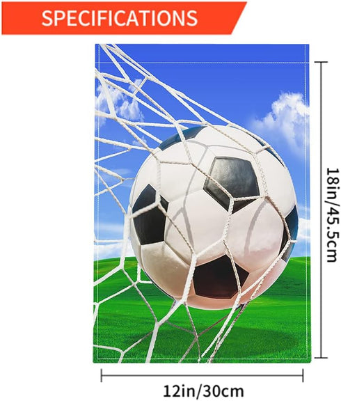 Moslion Soccer Garden Flag Vertical Double Sided Sports White and Black Football in Ball Net in Green Field Grass Blue Sky House Flags Home Burlap...