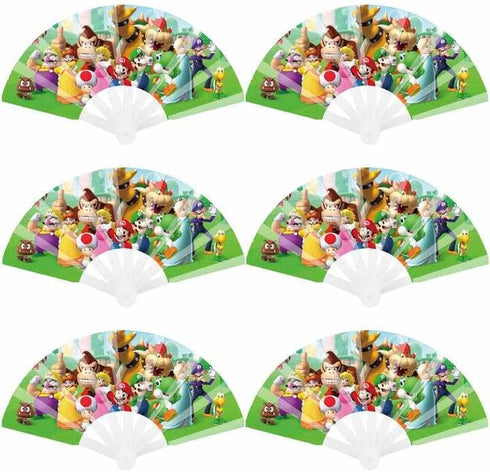 12 PCS Handheld Super Brother Plastic Folding Fans - Super Brother Foldable Fans Super Video Game Themed Party Supplies for Kids Boys Girls Birthd...