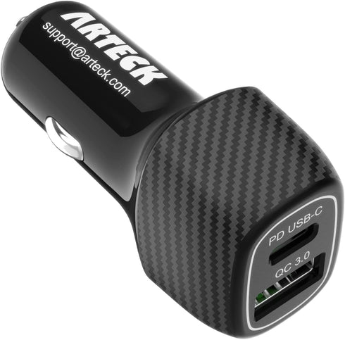 Car Charger, Arteck 40W/8A PD USB-C/Quick Charge 3.0 USB Port Adapter with 2 USB Port, Compatible with iPhone 15 15 Pro 14 Plus 14 Pro Max13 12 11...