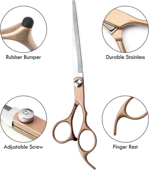 Dog Pet Grooming Scissors Shears Set,Professional 5 in 1 Hairs Tool Accessories for Dogs, Cats and Other Animals (Rose Glod)...