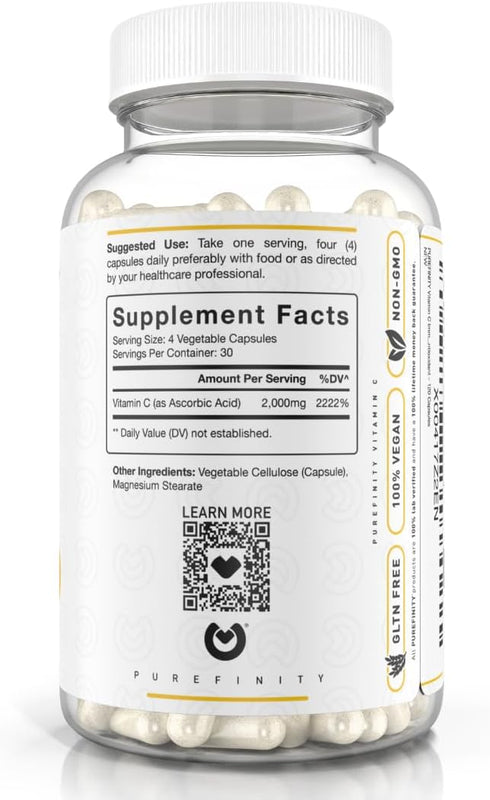 Vitamin C 2000mg Capsules – Double Strength Vitamin C Capsules Supplement with High Absorption and Powerful Antioxidant Properties – 120 Capsules ...
