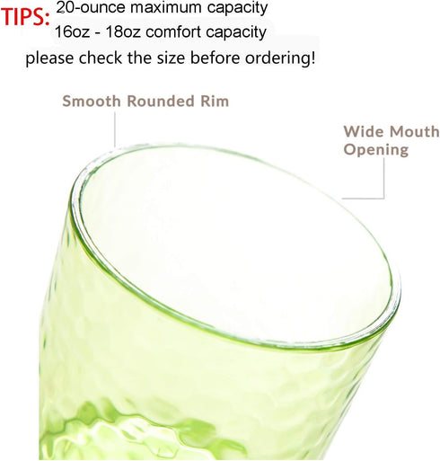 KX-WARE 20-ounce Acrylic Glasses Plastic Tumbler, set of 6 Multicolor - Hammered Style, Dishwasher Safe, BPA Free...