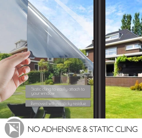 HIDBEA One Way Window Privacy Film Daytime, Heat Control UV Blocking Reflective Mirror Window Tint for Home, Non-Adhesive Self Static Cling Window...