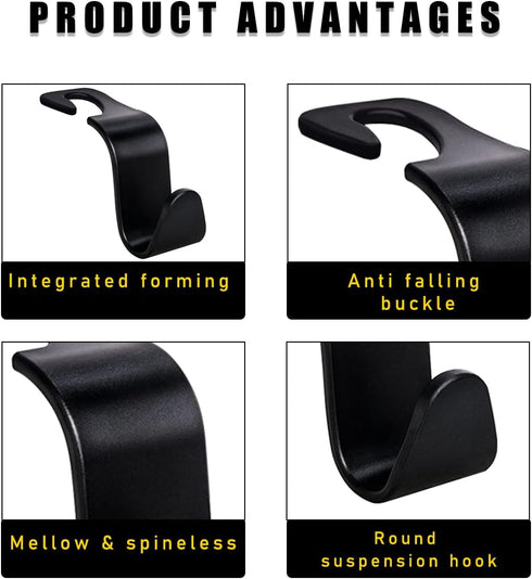 4PCS Car Seat Headrest Hook, Multifunctional Auto Seatback Hook Storage Organizer, Vehicle Seat Hanger Holder for Purse Coat Umbrella Grocery Bag,...
