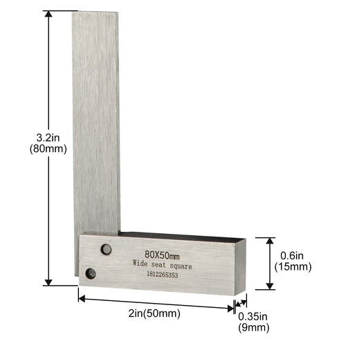 Machinist Square Precision Engineer Wide Seat Square 90 Right Angle Ground Hardened Steel Angle Ruler 3.2 x 2 Inch...