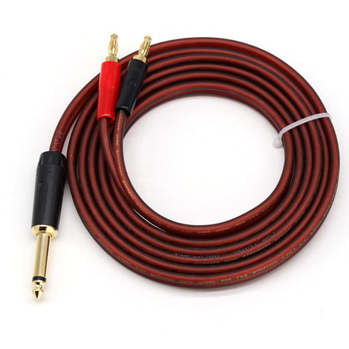 6.35mm TS to Banana Plug Speaker Audio Cable,Gold-plated 1/4 TS Speaker Wire Cord to Dual 4mm Banana Plugs Audio Cable OFC HiFi Speaker Wire for D...