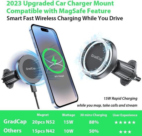 for MagSafe Car Mount Charger, Cradleless 15W Wireless Charger Magnetic Car Phone Holder for Air Vent - Never Fall Snap on Carmount Dedicated for ...