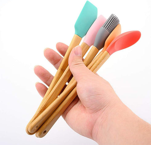 Silicone Spatula, 5 Pack Mini Spatulas Scrapers with Bamboo Handle for Cooking Baking Nonstick Cookware Kitchen Utensils High Heat Resistant BPA F...