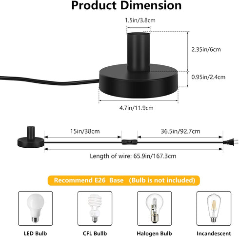 Licperron Table Lamp Base, E26 E27 Black Mini Desktop Night Stand Light without Shade, Small Short Metal Edison Bulb holder Desk Exposed Bulb Base...