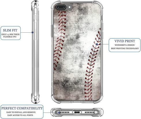 8 Plus Case/7 Plus Case Cute Rubber Protective Skin Cover Compatible with iPhone 7/8 Plus + Creative Vintage Baseball Art Pattern Printing...